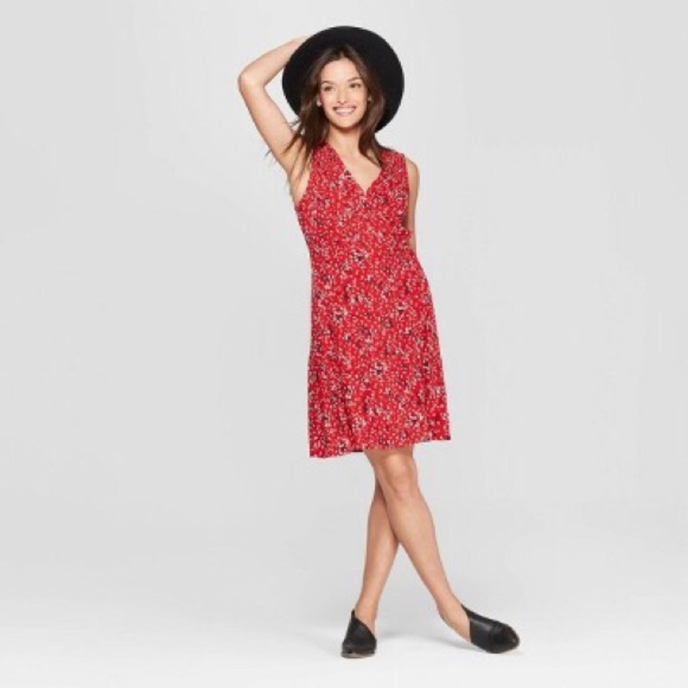 New Red Floral Wrap Dress